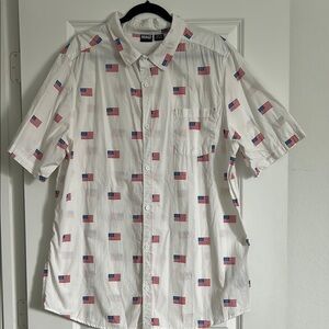 MAD Engine White and Red Casual Button Down Shirt with American Flags